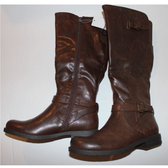 Baretraps Brown Boots NWT 6 Faux Leather Cassidy Knee High Side Zip - Picture 1 of 7